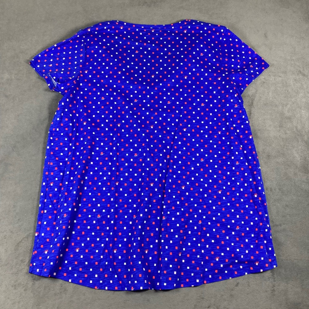 Lilly Pulitzer Womens Blue Pink Square Print V-Neck Cotton Slub Tee L - Picture 4 of 7